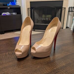 Christian Louboutin LADY PEEP 150mm Patent Leather EU 38 US8 Nude Pumps Heels